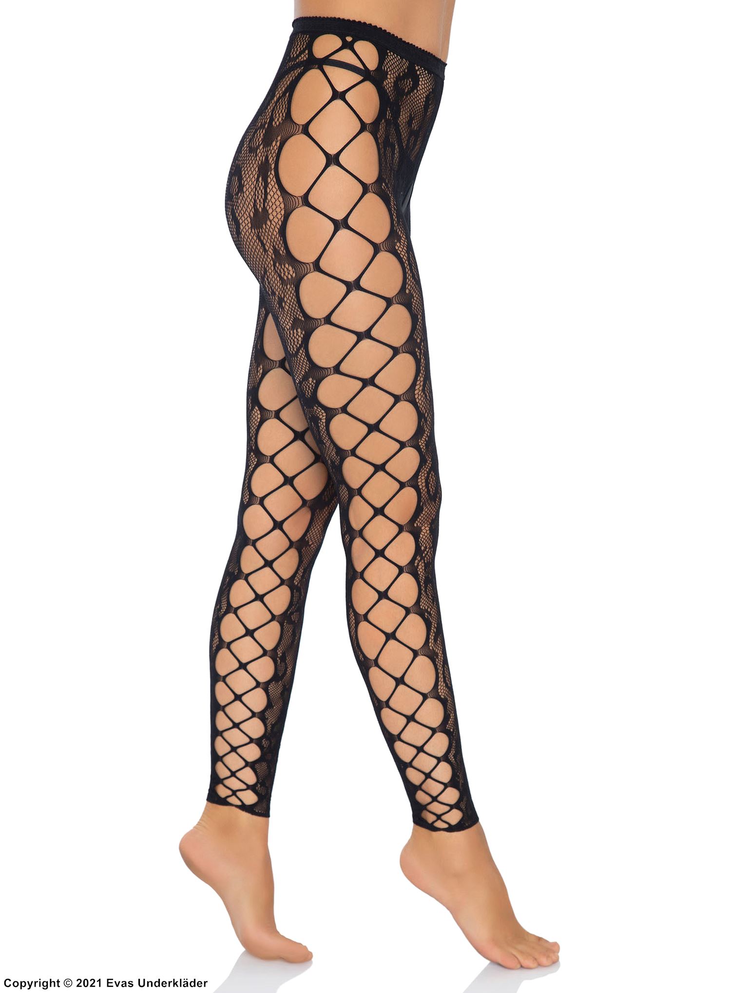 Footless pantyhose, lacing, open crotch, leopard (pattern)